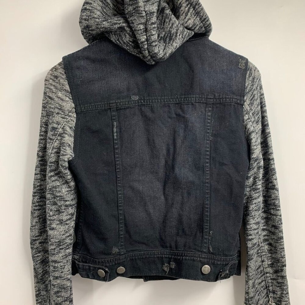 Free People Women's Distressed Denim Hooded Long Sleeve Knit Jacket Size XS - Picture 3 of 15